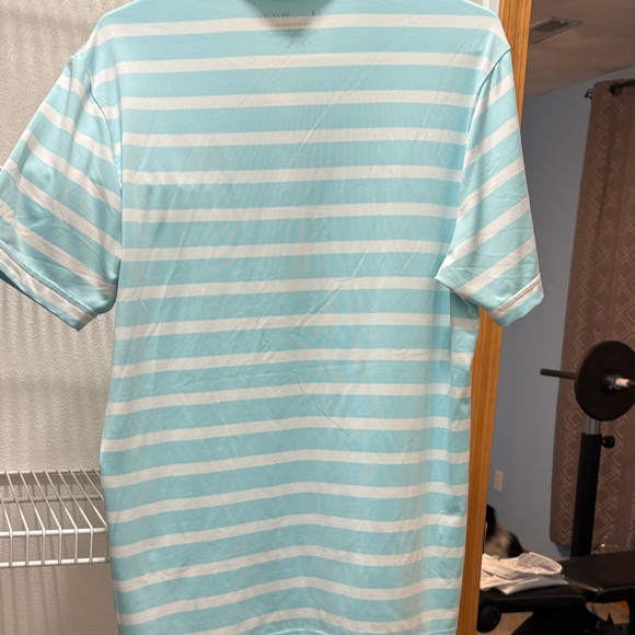 Under Armour Aqua and White Striped Polo - black logo - Picture 8 of 8